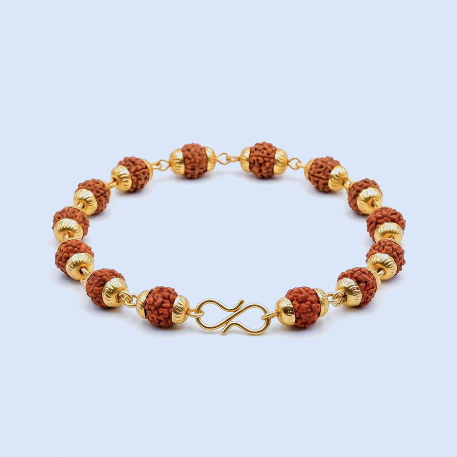 Bracelet Rudraksha, Gold Cap