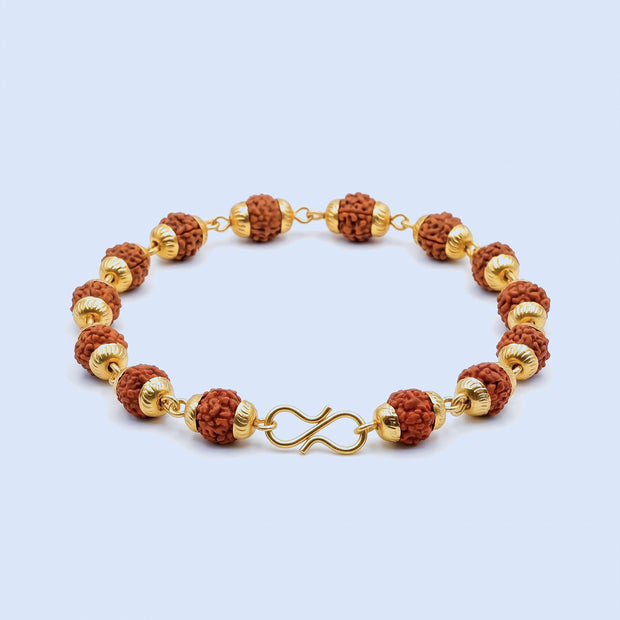 Bracelet Rudraksha, Gold Cap